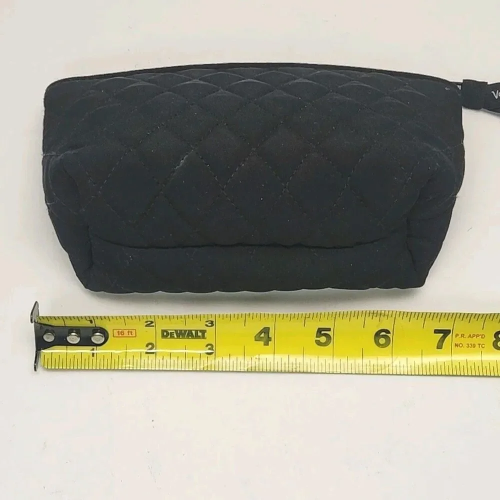Vera Bradley Cosmetic Bag MakeUp Pouch Black Microfiber Zip 8x4.5
